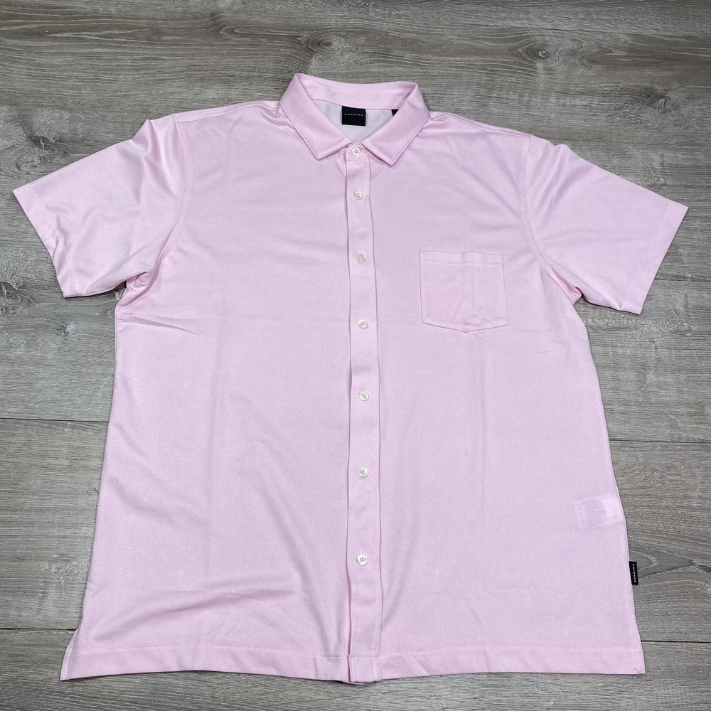 Dunning Shirt Mens XL Pink Solid Short Sleeve Button Front Casual Golf